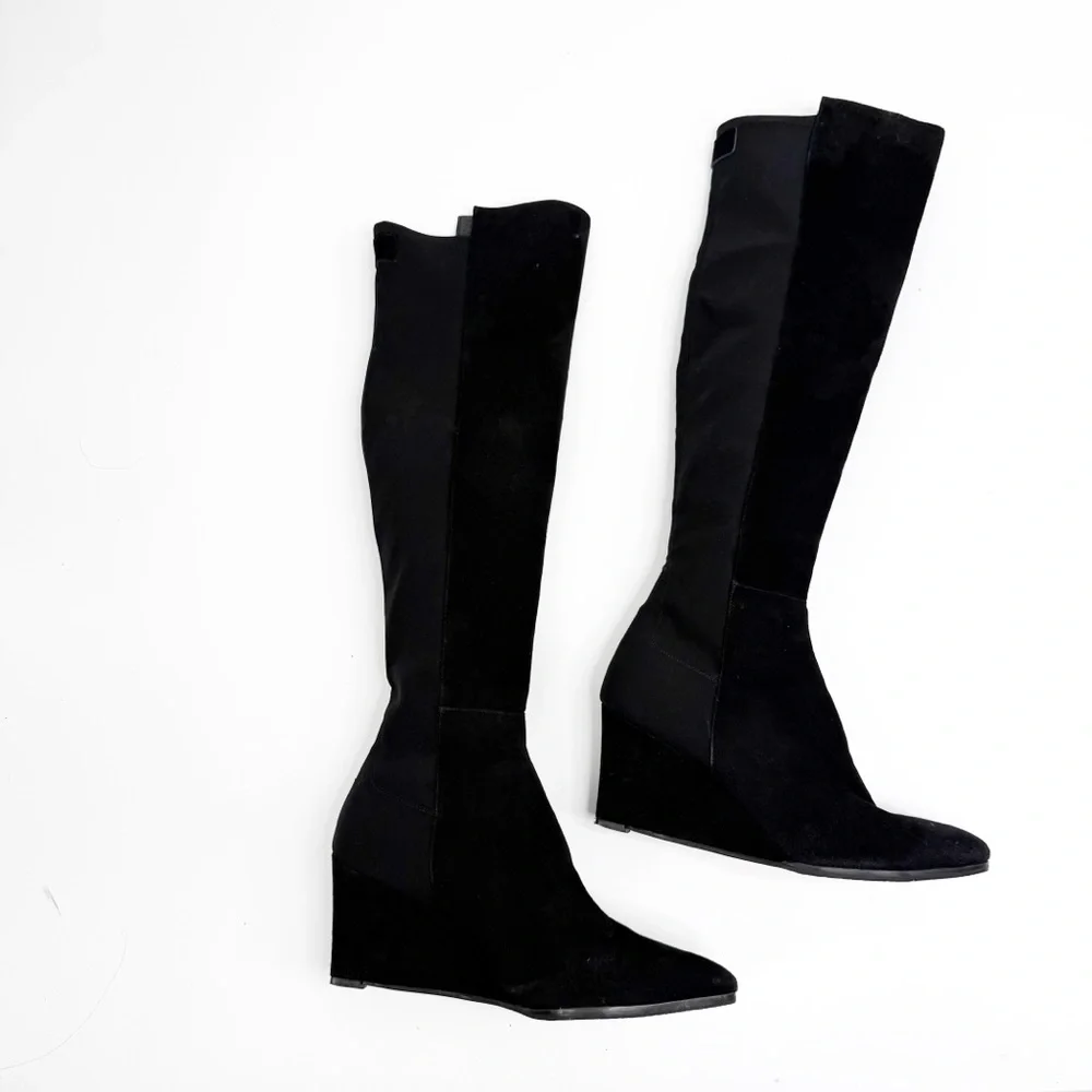 Stuart Weitzman Suede Lander Over The Knee Black Boot 50/50 Tall Boots, Size 9M